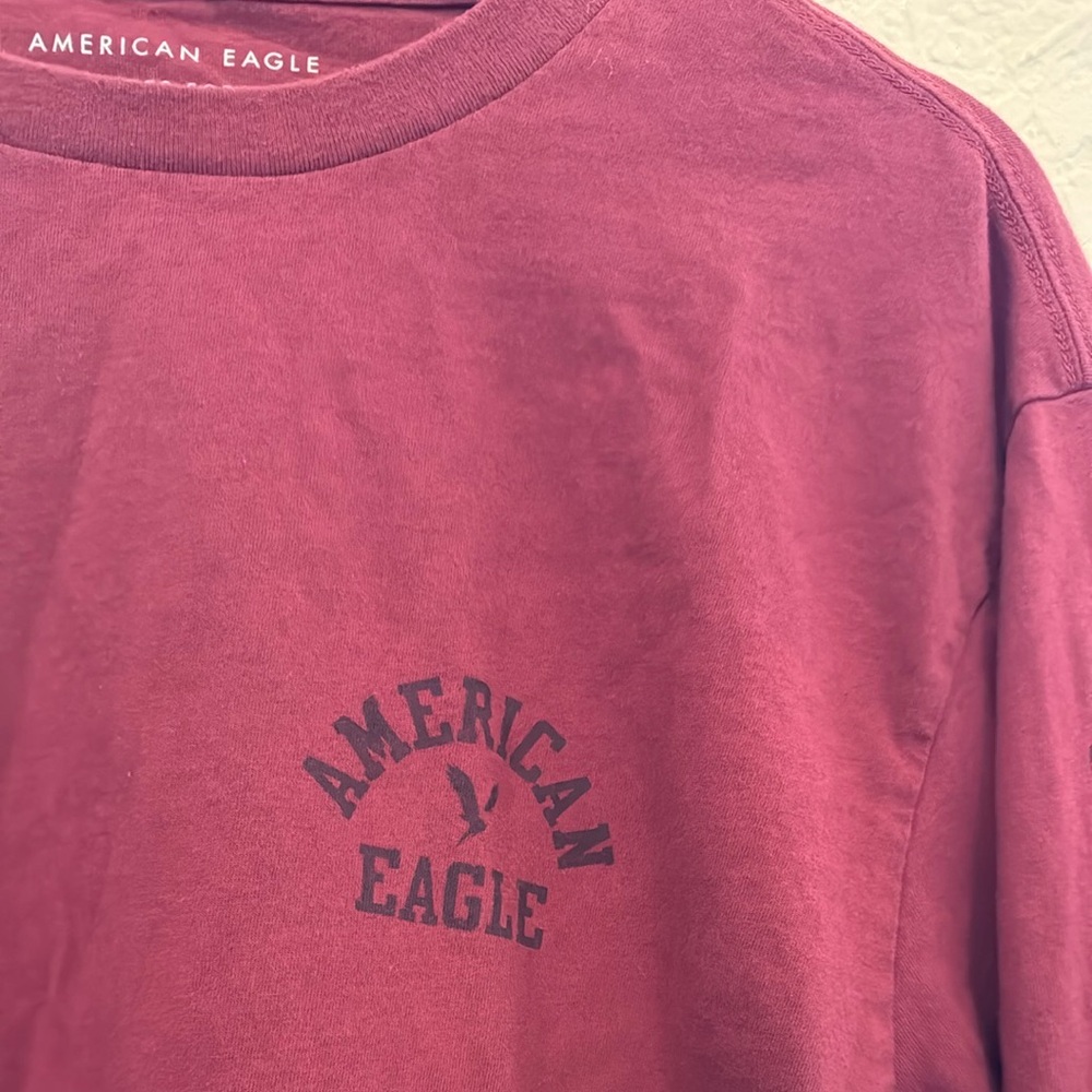 American Eagle Outfitters Men's Maroon Long Sleeve Shirt